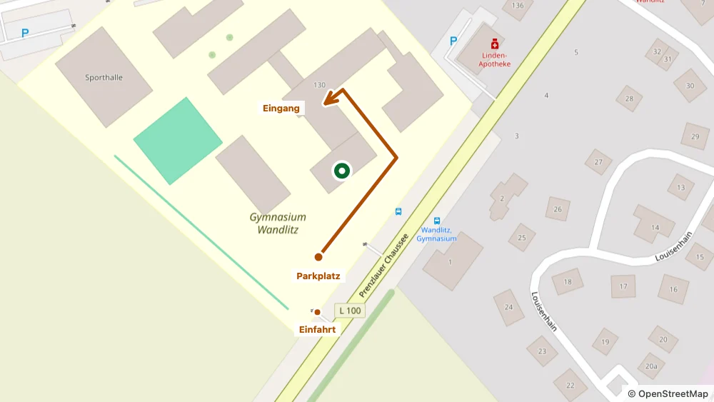 Lageplan: Sporthalle des Gymnasiums Wandlitz, Prenzlauer Chaussee 130 in Wandlitz.